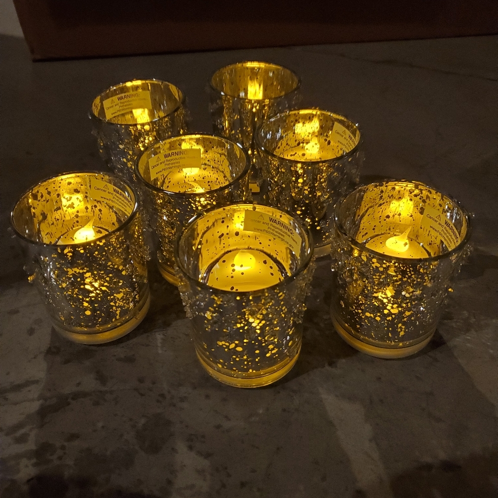 7 Flameless Votives in Candle Holders